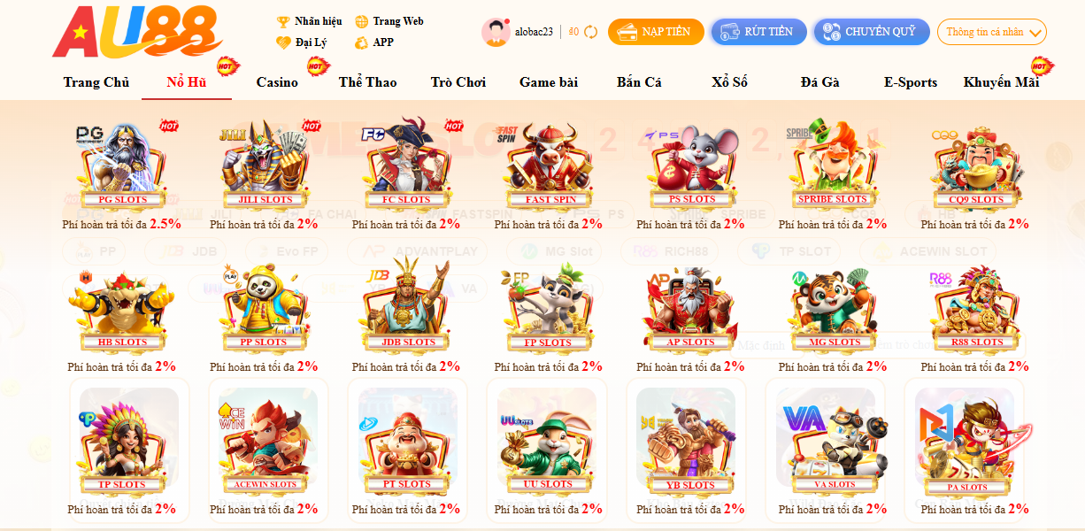 Tổng quan sảnh nổ hũ AU88